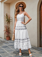 Bohemian Summer Dress For Women - Cotton Maxi Dress With Embroidery, Lightweight, Breathable Fabric, And Stretch Waistband For Beach Vacation