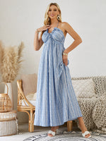 Bohemian Halter Maxi Dress - Women's Summer Sleeveless Flowy Beach Dress